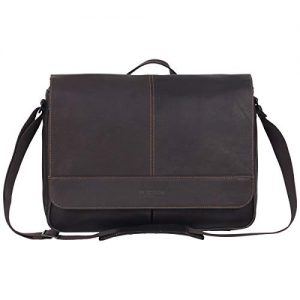 Kenneth Cole Reaction Risky Business Full-Grain Colombian Leather Crossbody Laptop & Tablet Flapover Messenger Bag, Dark Brown
