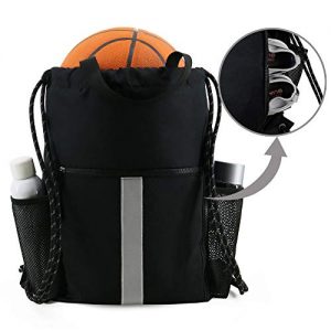 Gym-Drawstring-Backpack-Bag with Shoe Compartment and Two Water Bottle Holder for Men Women Large String Backpack Sports Bag Athletic Sackpack for School
