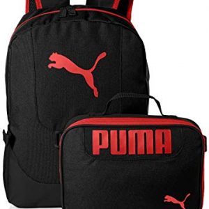 PUMA Big Kids Lunch Box Backpack Combo, black/Red, Youth Size