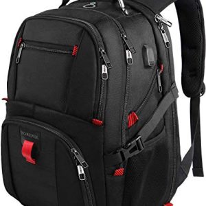 Travel Backpacks for Men, Extra Large College School Laptop Bookbags with USB Charging Port,TSA Friendly Water Resistant Business Computer Bag with Luggage Sleeve Fit 17 Inch Laptop 45L,Black